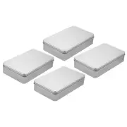 Metal Tin Box Containers, 4Pcs7.1x4.3x1.6 Inch Portable Storage Box, Silver