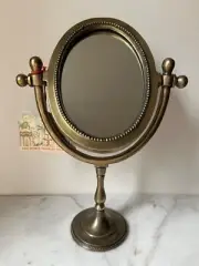 Brass stand mirror vintage style desk makeup Retro oval adjustable