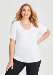 [Taking Shape] Taking Shape Bamboo Foundation Short Sleeve Top Size 16 in White - Plus Size Women's Tops & T Shirts White