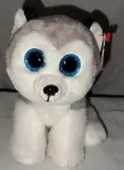 TY Beanie Boos Plush Gray White Husky Dog Blue Sparkle Eyes BUFF Velvety 6” NWT
