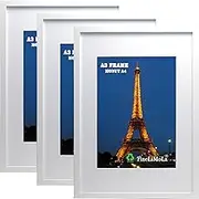 A3 White Photo Frame Set of 3 with Acid Free Mount for A4, A3 Picture Frames with A4 Mount, A3 Wooden Poster Frame 3 Pack, A4 Document Frames 3 Pack