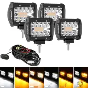 4x AUXBEAM 4" LED Work Light Bar Spot Pods Amber FLASH Fog Driving Lamp for Jeep