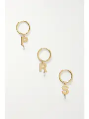 [Persée] Persée - Alphabet 18-karat Gold Diamond Single Hoop Earring - A A Gold