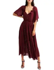 [Belle & Bloom] Amour Amour Ruffled Midi Dress in Burgundy
