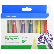 Studymate Highlighters 6 Pack Assorted