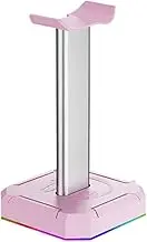 Headphone Stand Aluminum Alloy Gaming Headphone Universal Stand Strip Light Headset Holder Earphone Accessories Headset Holder ( Color : Pink , Size : 10.4*10.4*26.7cm )