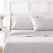 MARTHA STEWART 100% Cotton King Sheets Set - 4 Piece, Soft, Smooth, Durable, Easy Care, 16" Deep Pocket Sheets, Bedding Sheets, Sateen Sheets, 1 Flat, 1 Fitted, 2 Pillowcases, Gray