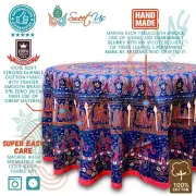 Cotton Elephant Mandala Floral Tablecloth Round 81 in Blue Red Gold