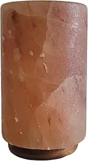 Himalayan Salt Lamp – Cylinderical Shape Rock Salt Lamp, Handcrafted 100% Natural Pink Night Light with Wooden Base