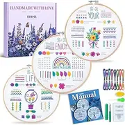 ETSPIL 3 Pack Embroidery Kit for Beginners and Adults,Learn 33 Stitches with DIY Stamped Flower Patterns – Includes Hoop, Color Threads, Tools, and Step-by-Step Instructions with Video Tutorials