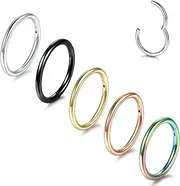 [Aumeo] 14G 16G 18G 20G Nose Ring Hoop Stainless Steel Hinged Segment Ring Hoop Nose Clicker Ring Tragus Helix Cartilage Daith Rook Earring Piercing Jewelry for Women Men