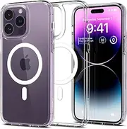 SPIGEN Ultra Hybrid Mag MagFit for iPhone 14 Pro Case, Compatible with MagSafe Magnetic Ring Air Slim Bumper Hard Clear Cover - White