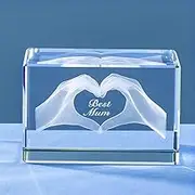 ZRENJHUS 3D Crystal Gifts for Mum Engraved Heart from Two Hands and Best Mum! Best Gifts for Mother's Day Birthday Christmas