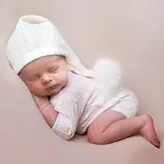 Holibeat Baby Girl Boy Christmas White Photography Props Newborn Baby Xmas Santa Photo Shoot Outfits Unisex (White)