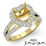 Diamond Engagement Heart Shape Ring 1.55Ct 14k Yellow Gold Halo Pave Semi Mount
