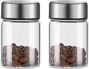 Decorative 2Pcs Glass Tea Storage Containers Coffee Containers, Kitchen Serving Food Storage Canister with Sealed Metal Lid, Clear Glass Jar for Tea Leaves, Powder, Spice Container(150ML)