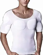 [ARSAVDCG] Men Shaper False Muscle Chest T-Shirt, Compression Short Sleeve Shoulder Padded Undershirts