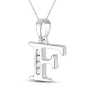 14k White Gold Round Diamond F Initial Letter Pendant 1/20 Cttw