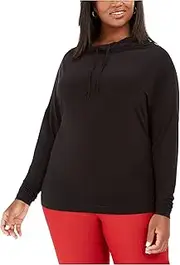 [Anne Klein] Womens 10730066-3QK Plus Knit Drawstring Pullover Short Sleeve Pullover Sweater - Black - 1X