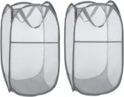 2PCS Foldable Pop-Up Mesh Laundry Baskets Large Storage Hamper for Clothes Toys