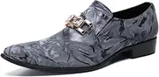 [Generic] Oxford for Men Formal Shoes Slip On StyleGenuine Leather Imitation Diamond Embossed Pointed Toe Flats Block Heel