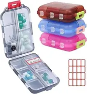 Travel Pill Organizer Box, Portable Pill Case, 10 Compartments, Multipurpose Medicine Dispenser for Travel, Purse, Vitamin, Fish Oil, Daily Use (3.7 inch, 4 count)