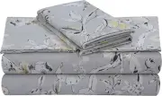 King Bed Sheet Set, 300 Thread Count Soft Cotton Sateen, Floral Print with Extra