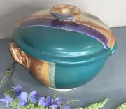 Walt Glass Studio Pottery Large 9.25" X 5.5” Covered Lid Serving Dish Bowl Drip