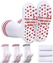 [Geyoga] 3 Pairs Grip Pilates Socks for Women Non Slip gripper Yoga Ankle grippy Socks Woman for Barre, Hospital, Barefoot Birthday Party Wedding Gifts