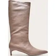 Mushroom PU Point Toe Low Stiletto Knee High Heeled Boots, Mushroom