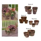 Wooden Bucket Barrel Planters Container Balcony with Handles Decorative Plant