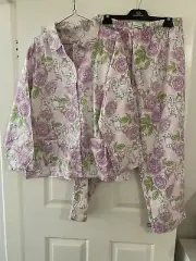 Peter Alexander Ladies Flannelette Pyjama Set Bunny /Roses Large