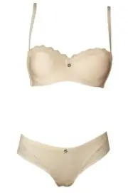 Women's underwear set padded bandeau bra with underwire removable laces + briefs