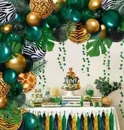 112pcs Jungle Safari Theme Balloon Garland - Sage Green Balloon Arch Kit - Animals Print Balloons - Palm Leaves Ivy Vines for Party Decor
