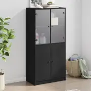 Highboard with Doors Black 68x37x142 cm Engineered Wood Storage Cabinet Fu 95865