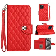 YB Imprinting Series-8 for iPhone 14 Pro Max Wallet Case Stand Phone Cover Rhombus Pattern