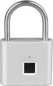 [Oreilet] Fingerprint Padlock,USB Charging Water Proof Mini Smart Digital Touch Security Portable Biometric Padlock Thumbprint Lock Keyless for Luggage Bag Gym (Silver)