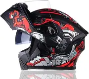 Motorcycle Helmet, Modular Helmet, Flip-Up Motorcycle Helmet with Double Visor, ECE/DOT-Approved, Ventilated and Breathable, Full-Face Helmet for Men and Women