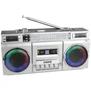 Laser 80s Party Portable Bluetooth BoomBox/Speaker w/ LED 31.5x16.6cm Silver