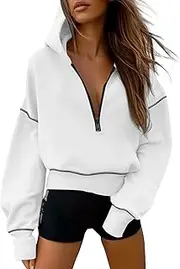 [PRETTYGARDEN] Women's Hooded Sweatshirts Long Sleeve Half Zip Cropped Hoodie Pullover Winter Fashion Clothes