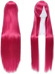 Anime Wig Cosplay Cosplay Colorful Long Straight Hair 80Cm Oblique Bangs Rose Red