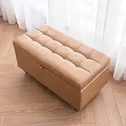 Modern Tufted with Metal Legs Rectangle Faux Leather Storage Ottoman Accent Bench Change Shoes Bench for Livingroom Bedroom-Khaki 78x40x40cm(31x16x16inch)