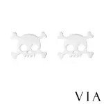 【VIA】白鋼耳釘 白鋼耳環 骷髏頭耳釘/個性系列 時尚骷髏頭造型白鋼耳釘(鋼色)