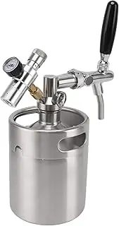 Otufan Stainless Steel Mini Keg Barrel, 2L Easy Injection Adjustable Beer Home Dispenser System 60PSI Gauge for Beer Lovers