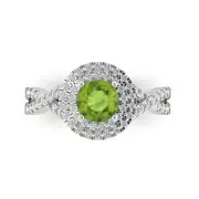 1.4 Round Cut halo Natural Peridot Promise Bridal Wedding Ring 14k White Gold