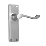 Tradco Victorian Lever Door Handle on Long Backplate Satin Chrome