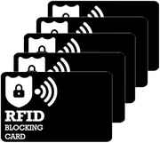 [Generic] RFID Blocking Card, Contactless NFC Debit Credit Card Passport Protector for Men&Women, One Card Protects Entire Wallet/Purse, 5 Pack, Black, Simply