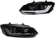 Compatible For VW Polo 2011-2018 Car Front Lamps LED Car Headlights Assembly Upgrade 2024 New Design Projector Lens Accessories(Silver Line)