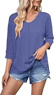[Generic] Cotton Long Sleeve Plus Size Sleeve Shirts V Neck Tunic Tops Summer Loose Tees Blouses T Shirts Short Sleeve for Women