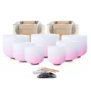 432Hz 7-12" Set of 7pcs Chakra CDEFGAB Note Pink Frosted Crystal Singing Bowl